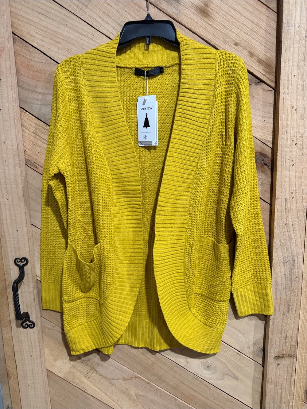 Women's Mustard Yellow Open-Front Knit Cardigan